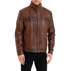 Bomber Brown Leather Jacket For Mens