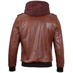 Brown Hooded Leather Jacket For Mens