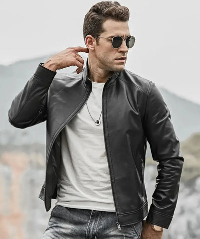 Classic Leather Motorcycle Jackets | Men's Black Lambskin Leather Jacket