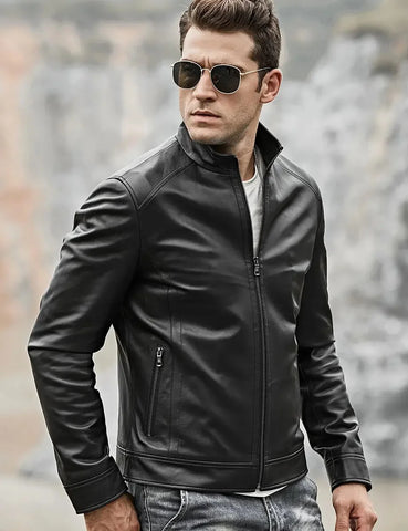 Classic Leather Motorcycle Jackets | Men's Black Lambskin Leather Jacket