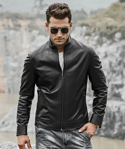 Classic Leather Motorcycle Jackets | Men's Black Lambskin Leather Jacket