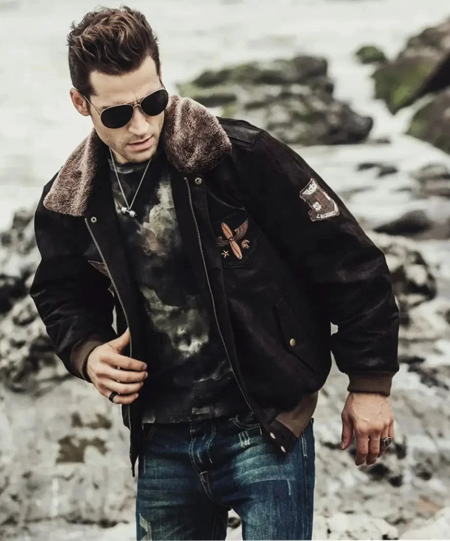Shearling Aviator Jacket | Flight Bomber Leather Jacket