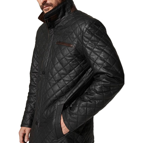 Mens Diamond Quilted Black Coat