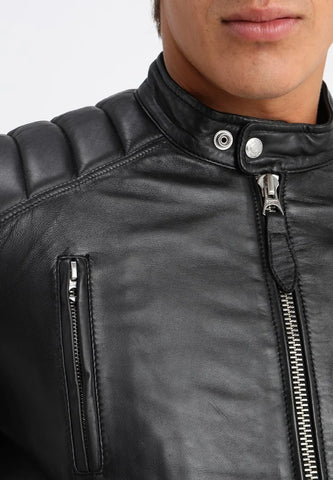 Vieno Mens Cafe Racer Leather Jacket