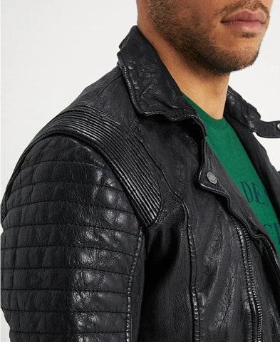 Men's Rugged Leather Jacket | Black Quilted Leather JacketV