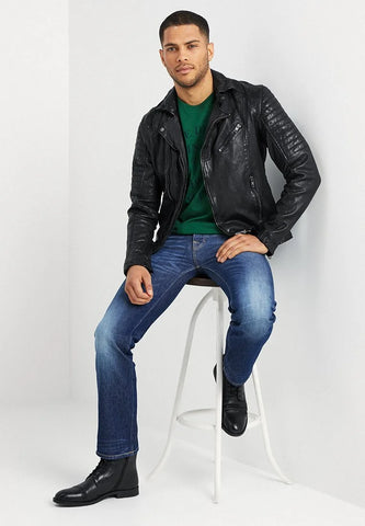 Men's Rugged Leather Jacket | Black Quilted Leather Jacket