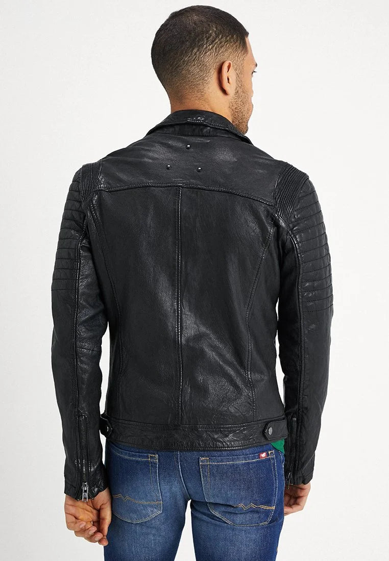 Men's Rugged Leather Jacket | Black Quilted Leather Jacket