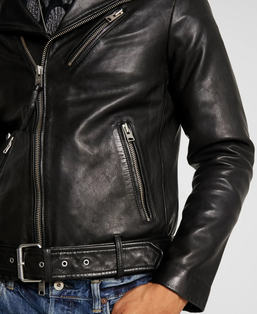 Shumack Mens Biker Jacket Black | Soft Lambskin Leather Jacket