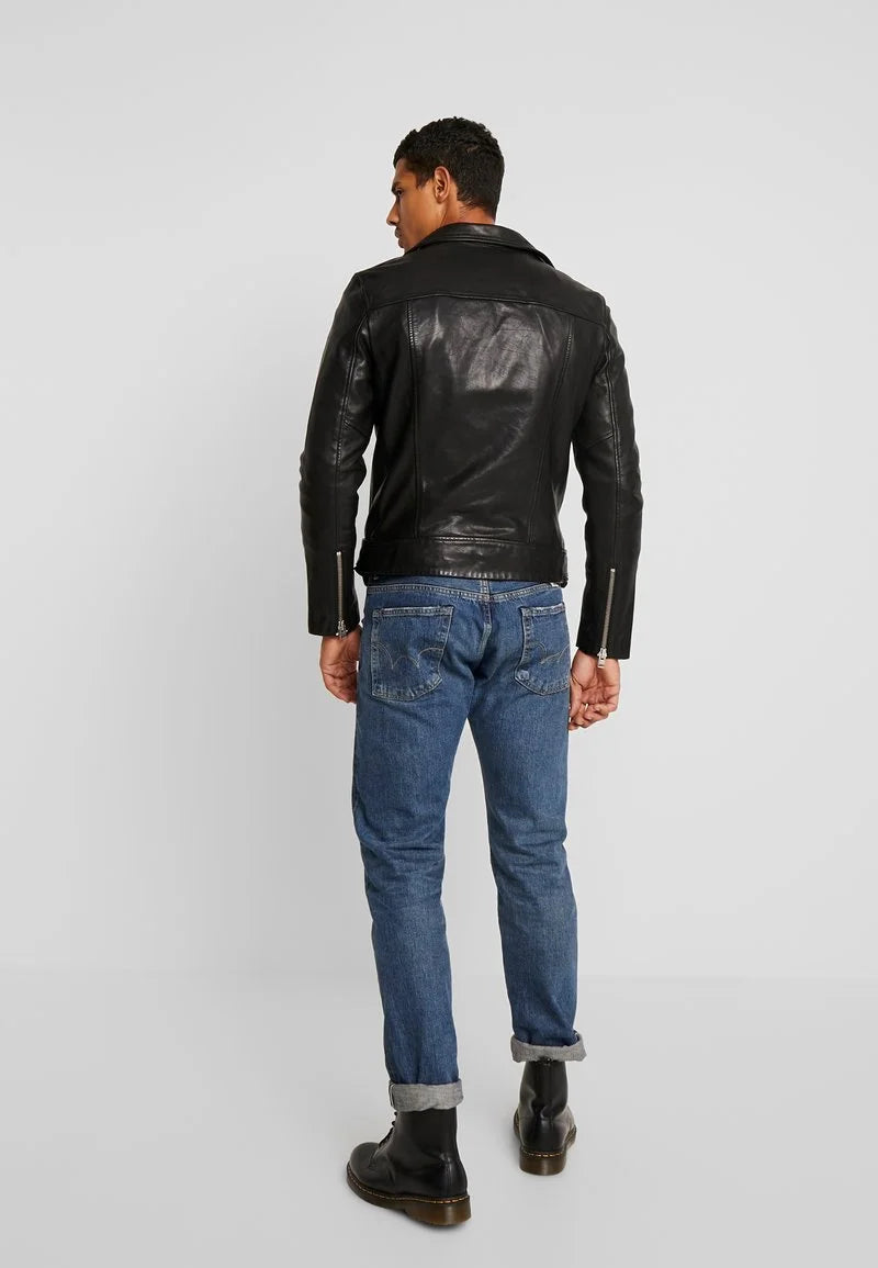 Shumack Mens Biker Jacket Black | Soft Lambskin Leather Jacket