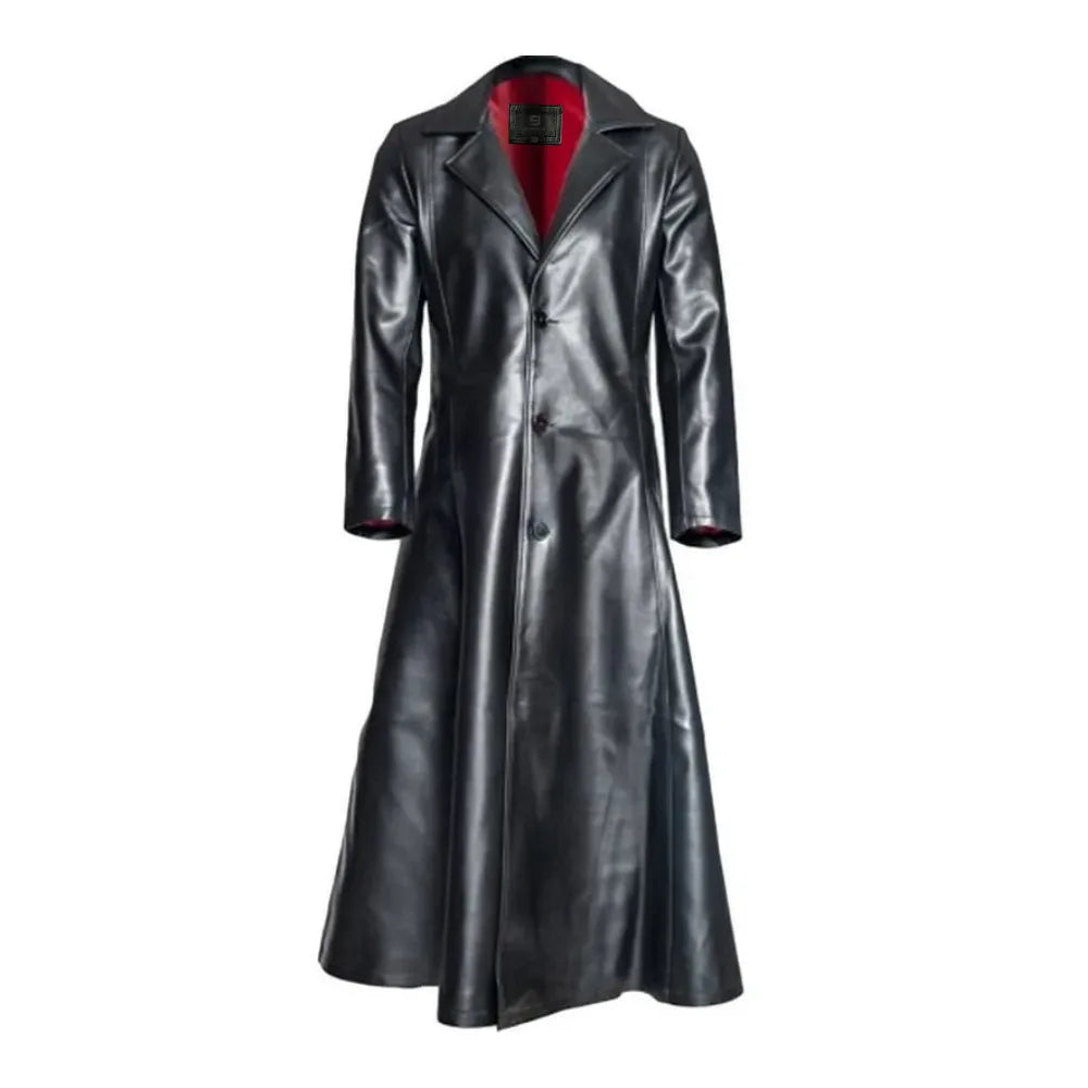 Dracula Gothic Black Leather Trench Coat