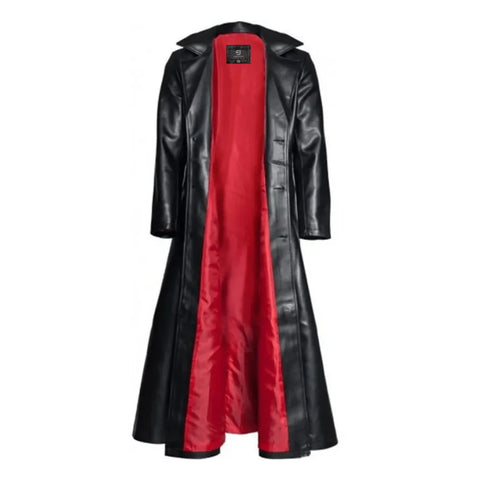 Dracula Gothic Black Leather Trench Coat