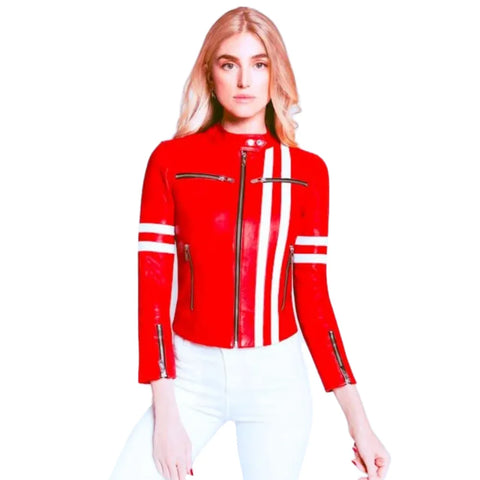 Women's Biker Ferrara Red leather Jacket