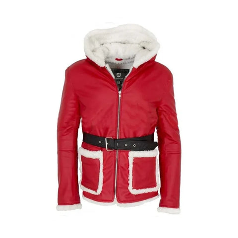 Santa Red Shearling Fur Leather Jacket