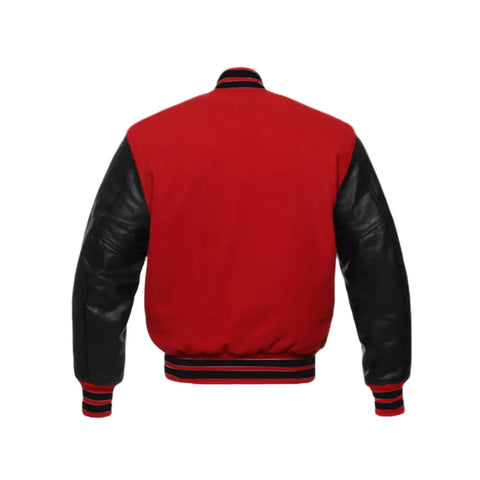 Red Wool & Leather Sleeves Varsity Jacket