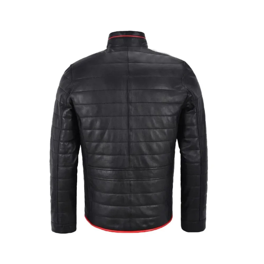 Men's Black Puffer Leather Jacket