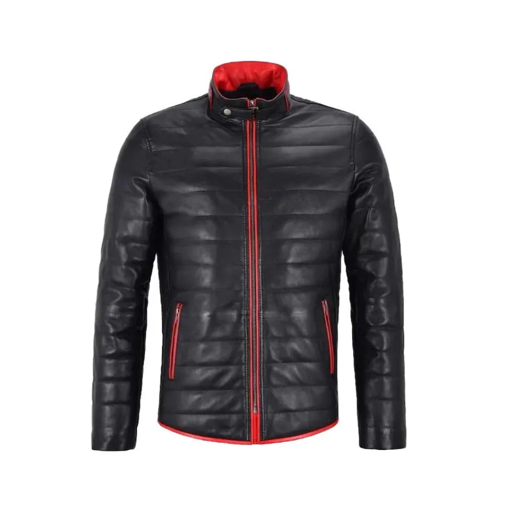 Men's Black Puffer Leather Jacket