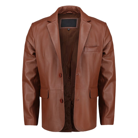 Men's Slim fit Notched Lapel Brown Leather Blazer