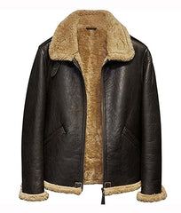 Mens Faux Fur Leather Shearling Aviator Jacket 