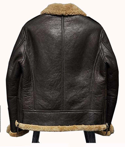 Mens Shearling Faux Fur Aviator Leather Jacket