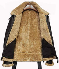 Mens Faux Fur Leather Shearling Aviator Jacket 