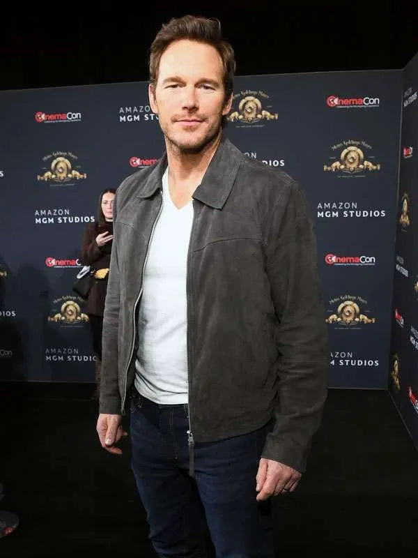 Chris Pratt Mercy 2026 Grey Suede Leather Jacket
