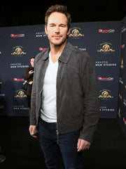 Chris Pratt Mercy 2026 Grey Suede Leather Jacket
