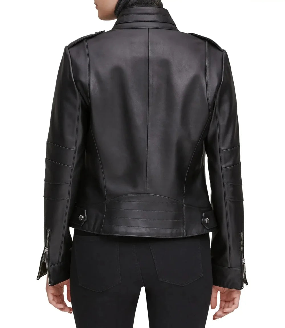 Women's Black Leather Motorcycle Jacket