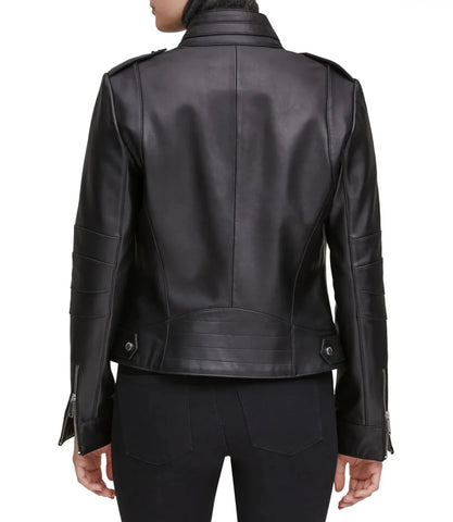 Women's Black Leather Motorcycle Jacket