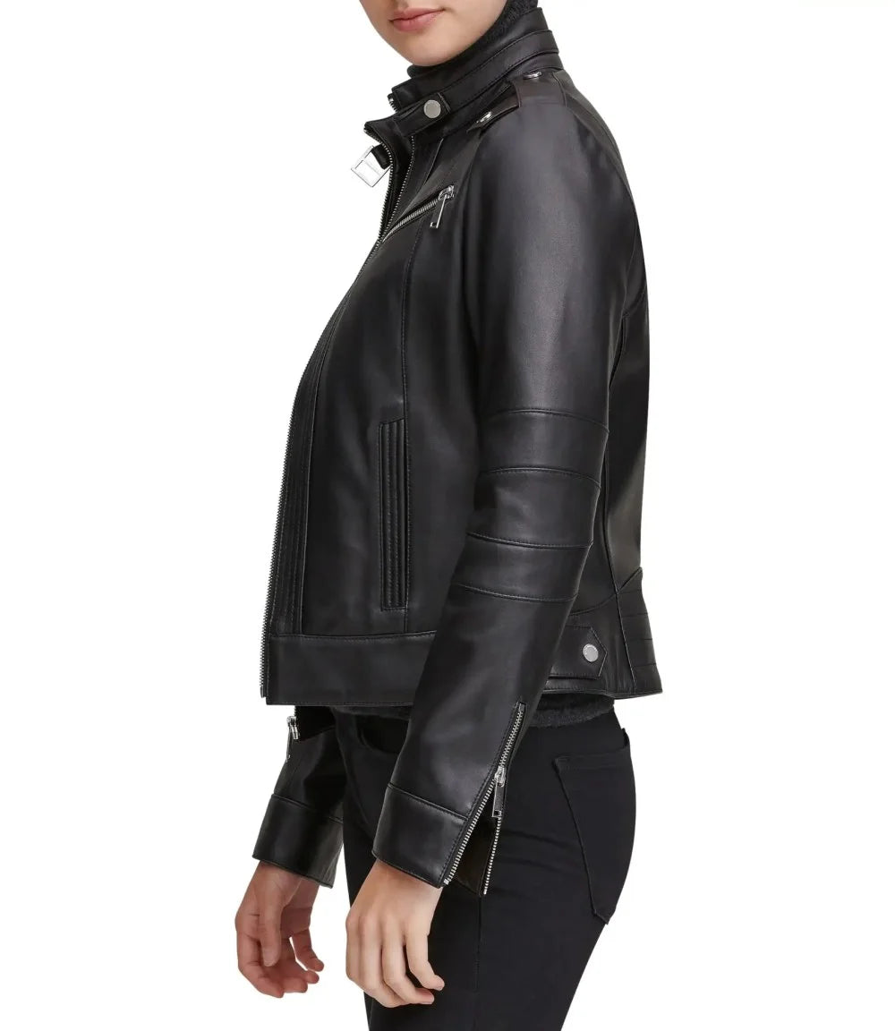 Women's Black Leather Motorcycle Jacket