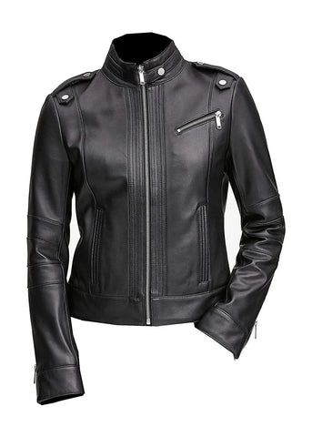 Women's Black Leather Motorcycle Jacket