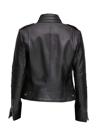 Women's Black Leather Motorcycle Jacket