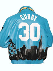 All Star Weekend Stephen Curry Blue Leather Jacket
