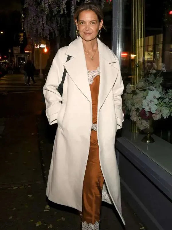 Katie Holmes NYC 2025 White Coat