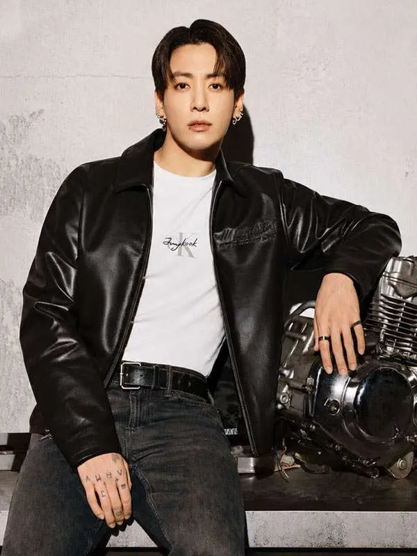 NYC 2026 Jungkook Black Leather Jacket
