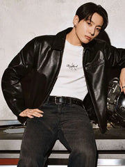 NYC 2026 Jungkook Black Leather Jacket