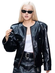 NYC 2026 Rosé Black Leather Jacket
