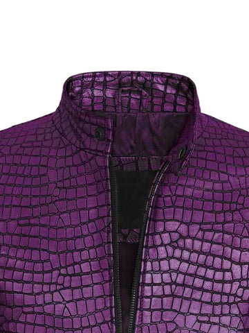 Cafe Racer Purple Croc Textured Real Leather Biker Jacket