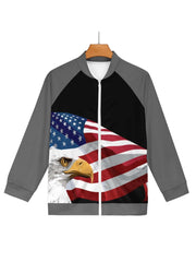 American Flag Eagle Printed Fleece Jacket 