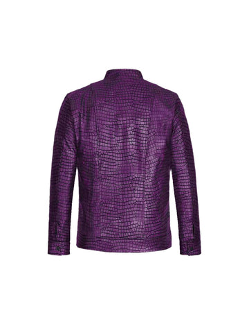 Cafe Racer Purple Croc Textured Real Leather Biker Jacket