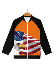American Flag Eagle Printed Fleece Jacket 