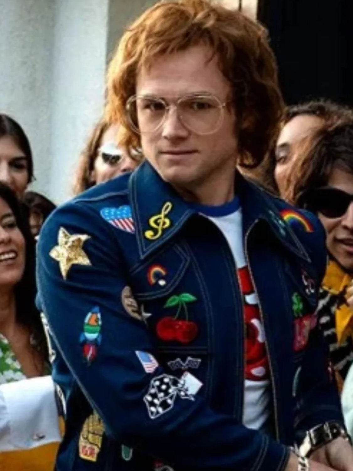 Elton John Rocket Man Rock Star Taron Egerton Blue Jeans Patched Denim Jacket