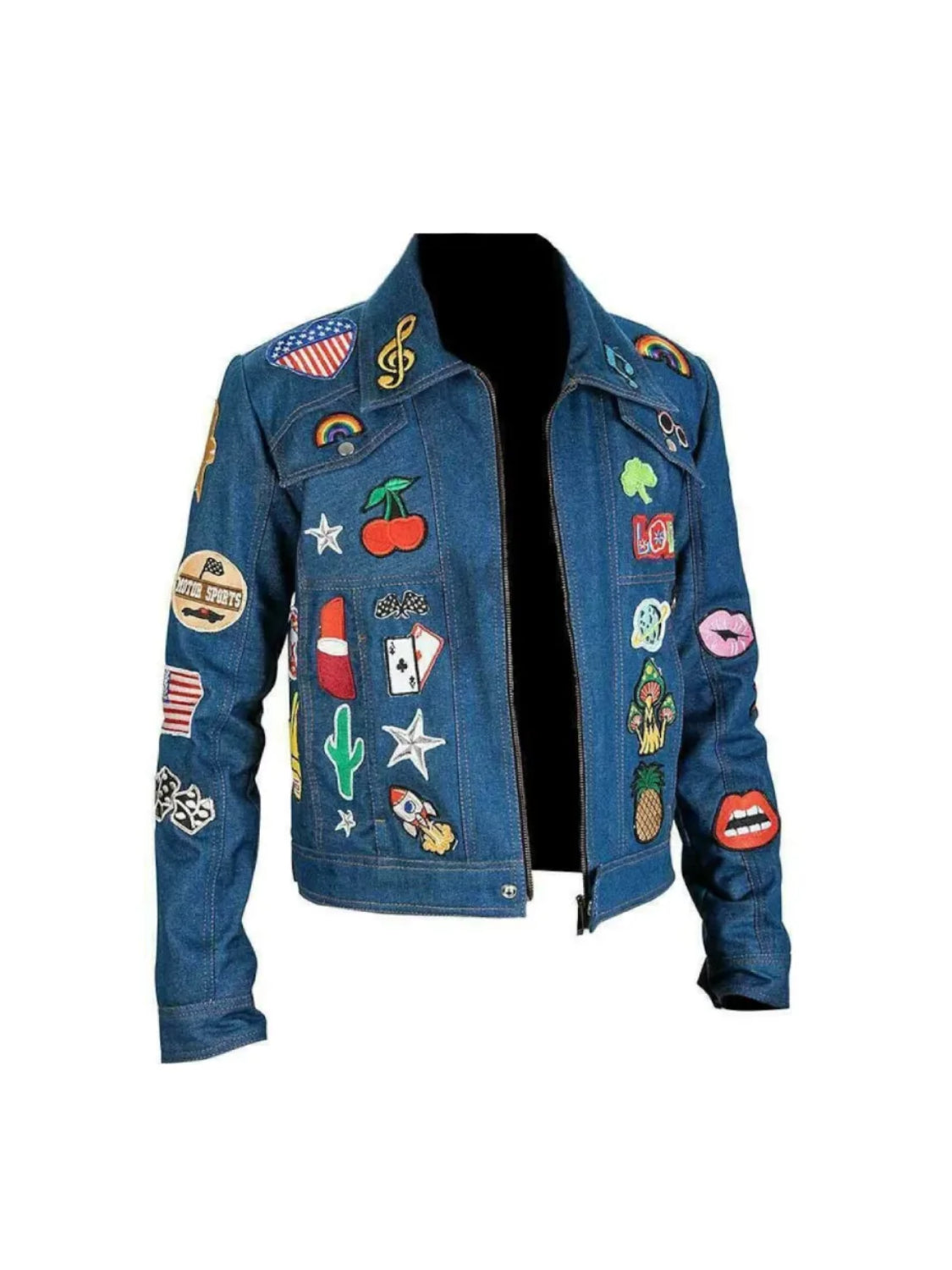 Elton John Rocket Man Rock Star Taron Egerton Blue Jeans Patched Denim Jacket