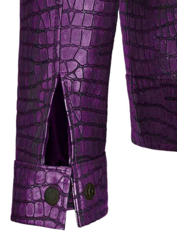 Cafe Racer Purple Croc Textured Real Leather Biker Jacket