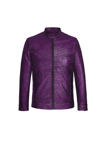 Cafe Racer Purple Croc Textured Real Leather Biker Jacket