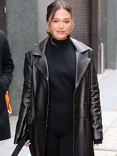 NYC 2025 Olivia Holt Black Leather Coat
