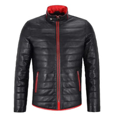 Norvay Black Puffer Red TRIMMINGS Leather Jacket
