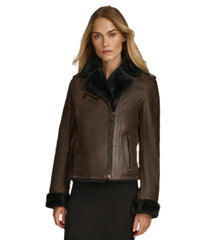 Womens Oaklynn Brown Leather Jacket