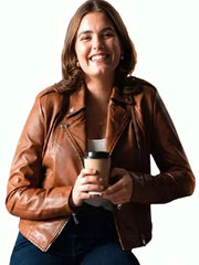 Off Campus 2026 Hannah Wells Brown Leather Jacket
