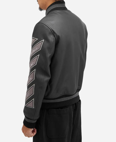 Off White Black Leather Varsity Jacket