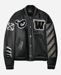 Off White Leather Varsity Jacket – Luxury Streetwear